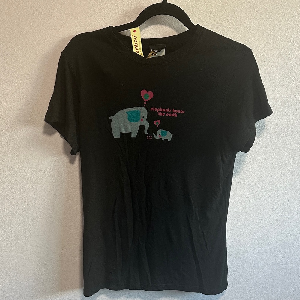 BAMBOO Black Tee with Elephant and Heart Design